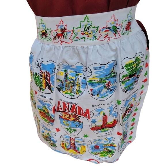 Vintage An Original Yucca Print Cactus Cloth (?) Half Apron Canada Souvenir Map - Picture 1 of 8